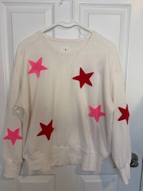 Lou & Grey Star Sweatshirt Women’s Size XS White Red Pink Cozy Lounge Y2K Casual